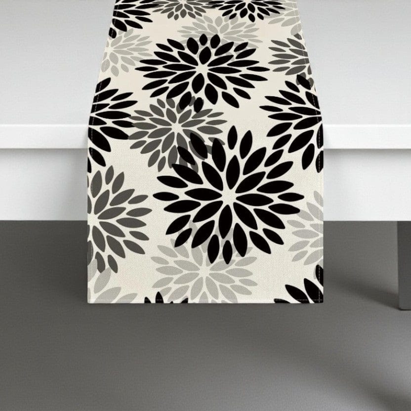 chemin de table blanc à fleurs noire