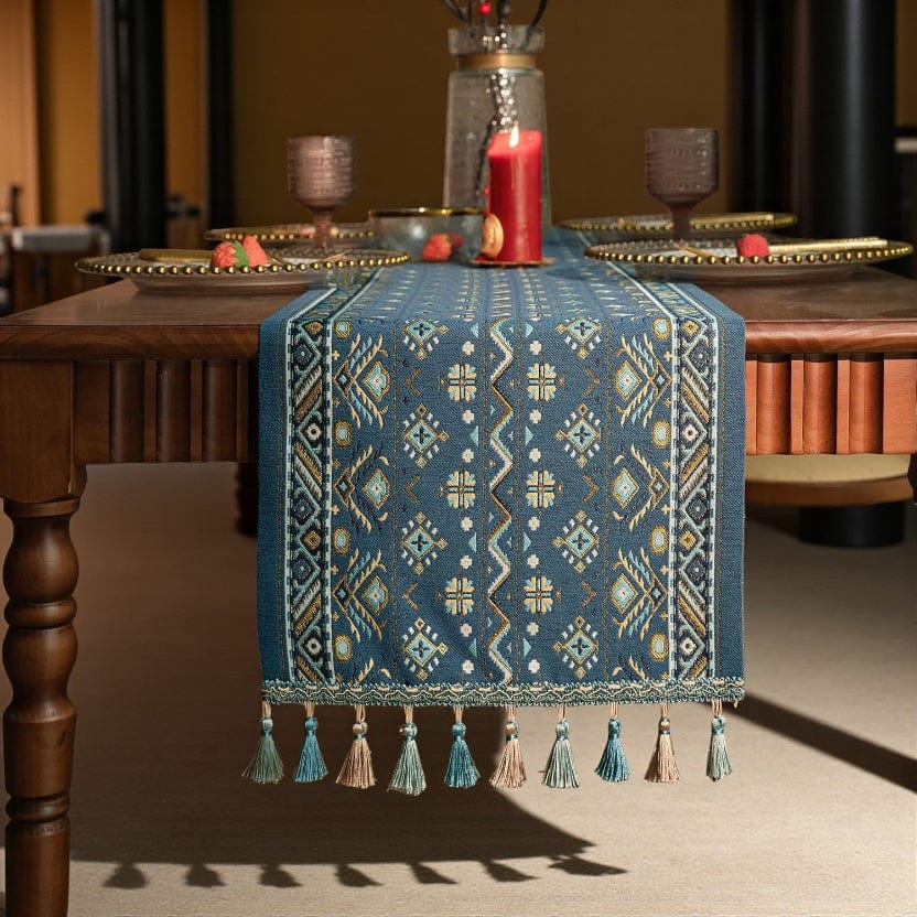Chemin De Table Bleu Gris 