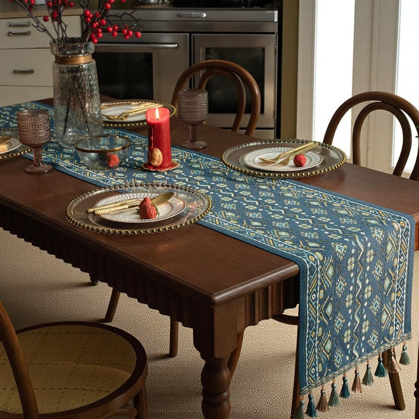 Chemin De Table Bleu Gris 