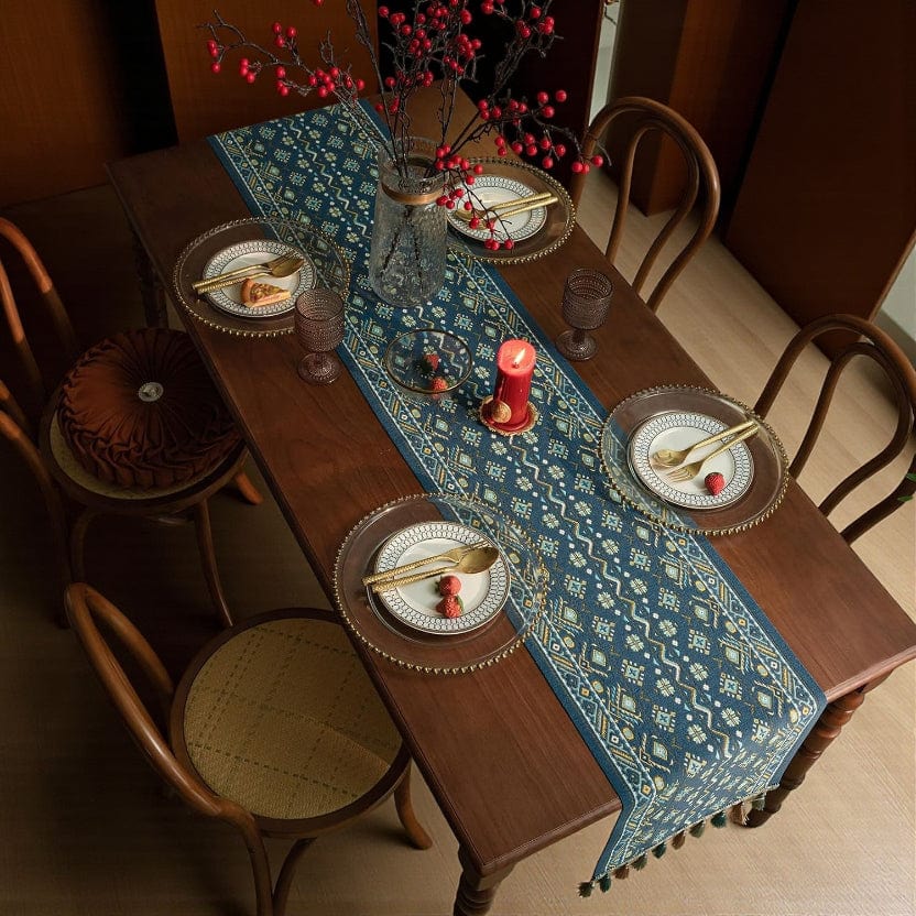 Chemin De Table Bleu Gris 