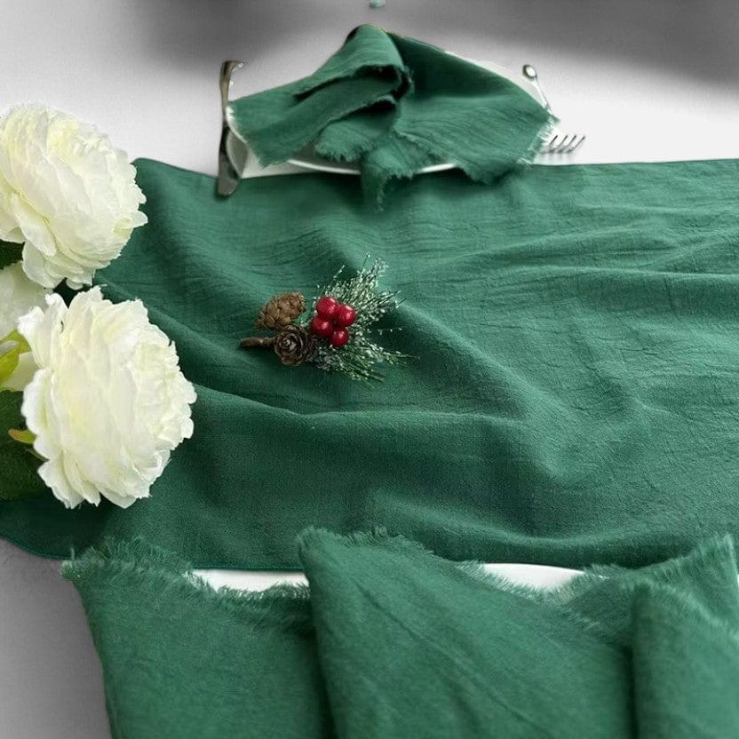 Chemin de table gaz de coton vert