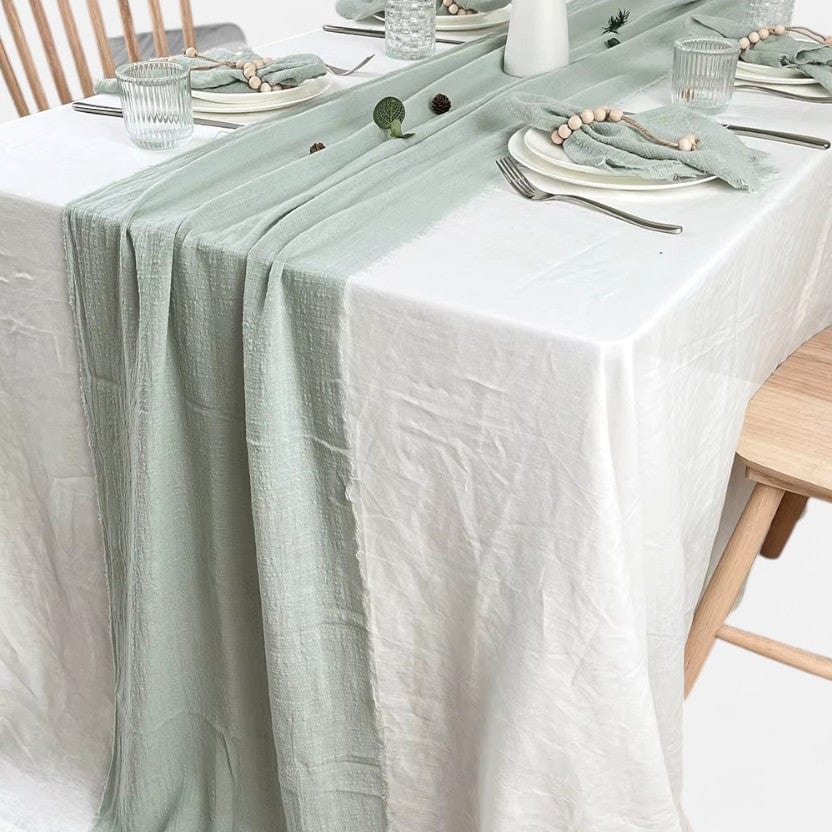 Chemin de table gaze de coton vert sauge