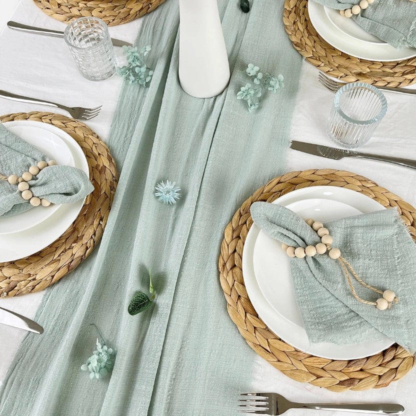 Chemin de table gaze de coton vert sauge