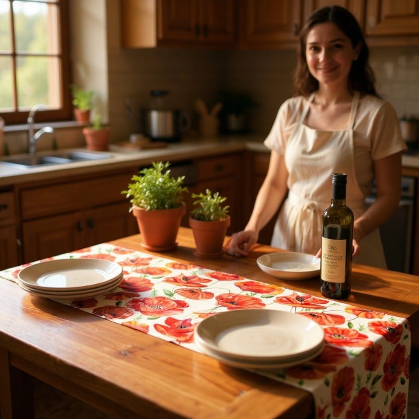 Chemin De Table Lin Rose 33x183cm