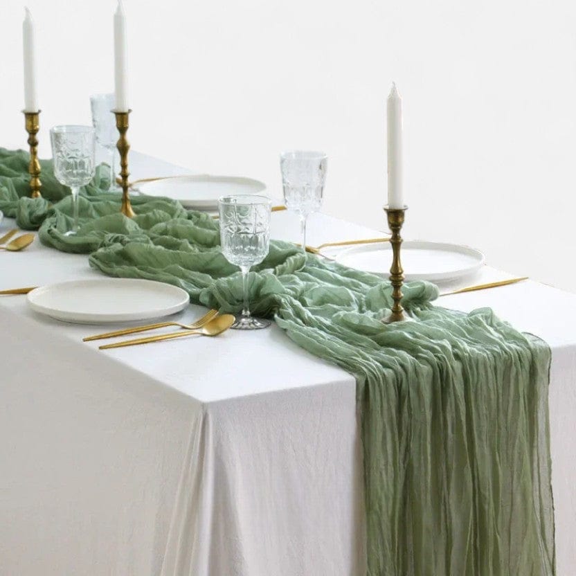 Chemin de table vert sauge gaze de coton