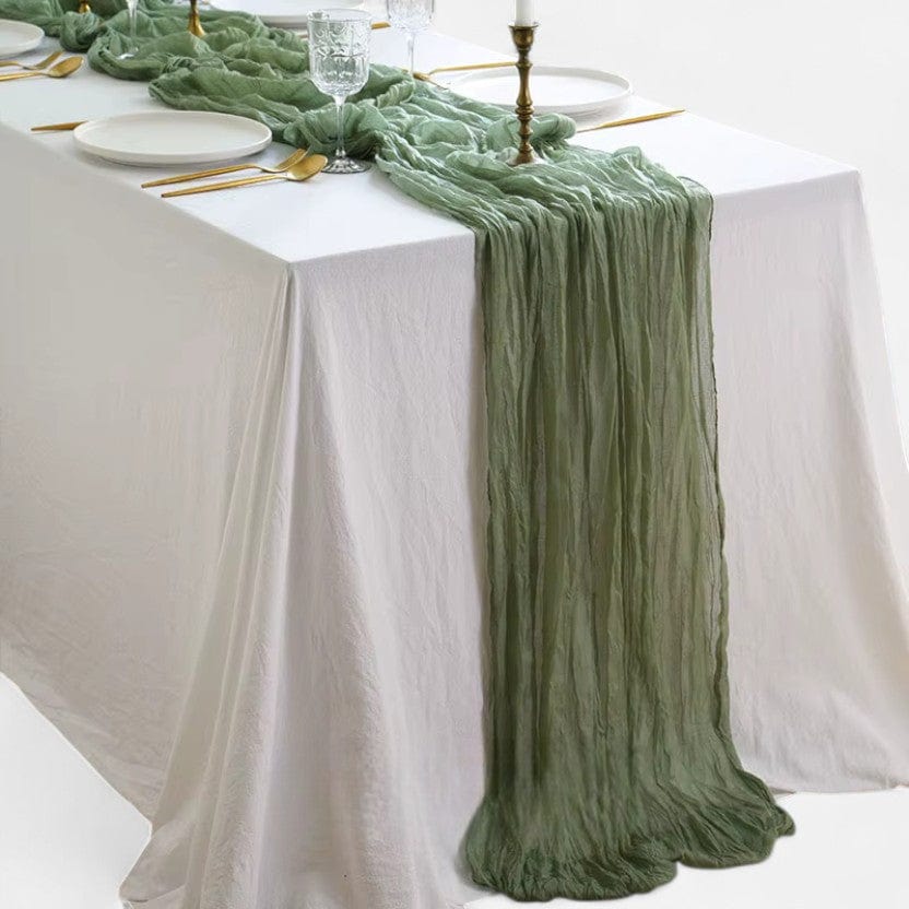 Chemin de table vert sauge gaze de coton