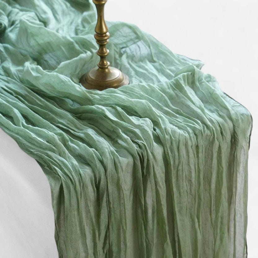 Chemin de table vert sauge gaze de coton